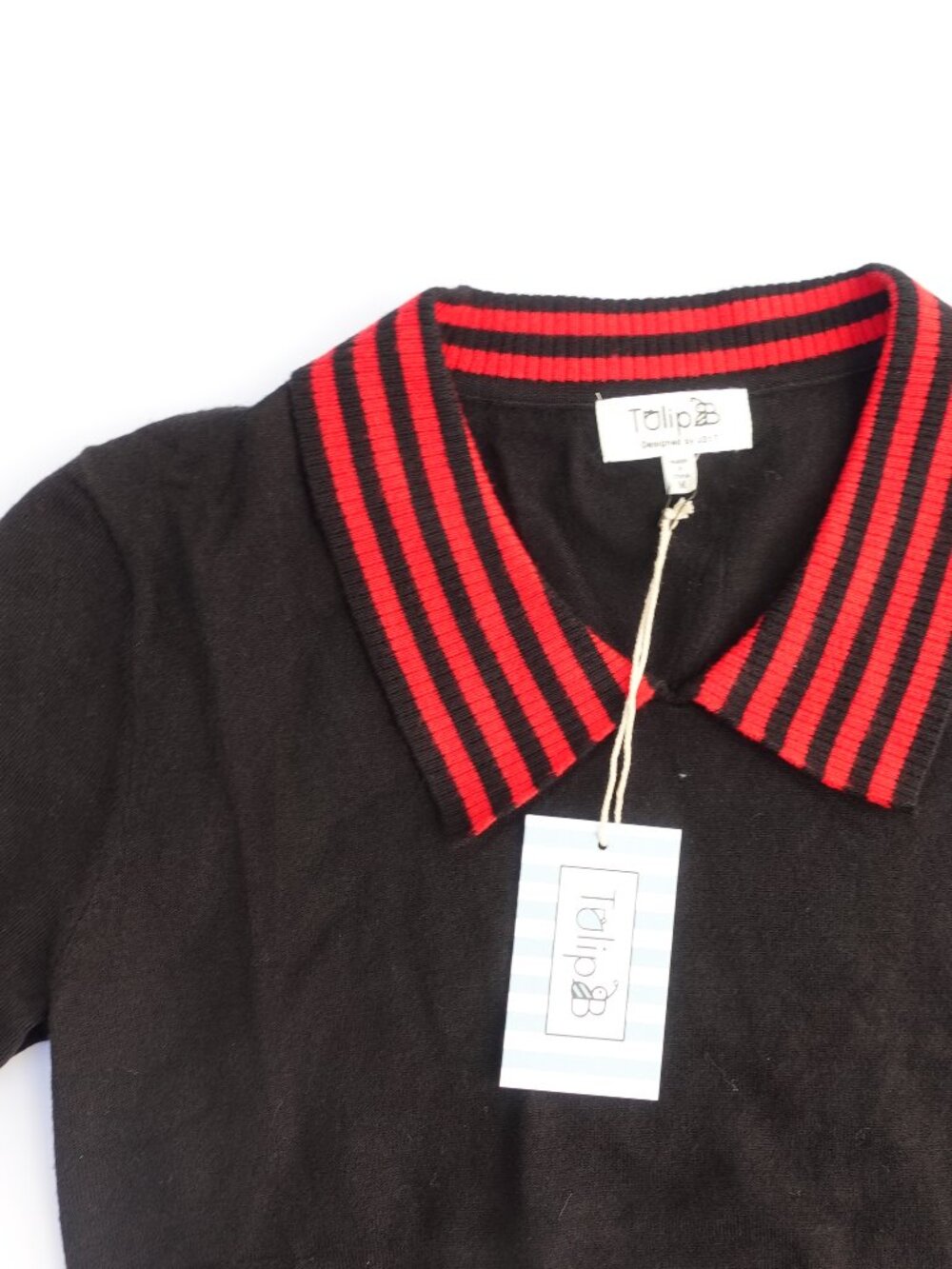Tulip B Women's Short sleeves TOP Retro style in Black with red Stripes size M - Picture 3 of 9